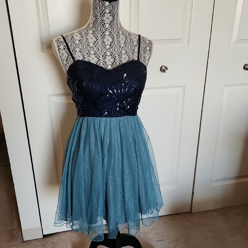 Deb Blue Sequin Embellished Spaghetti Strap Dress